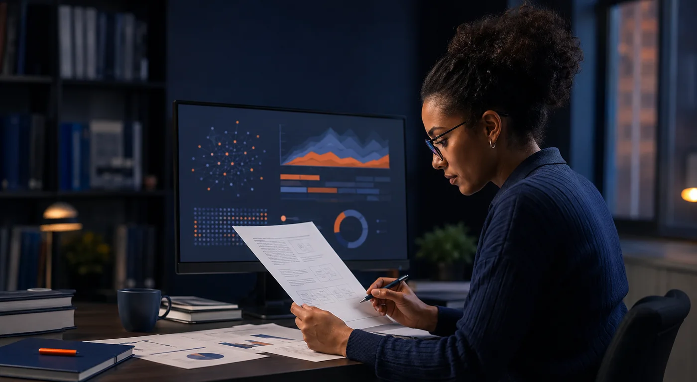 A public-health researcher reviewing methodology and data visualizations